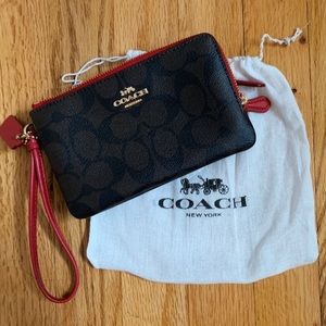 coach double zip wristlet wallet